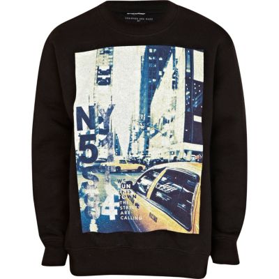 Boys black NY 51st street print sweatshirt