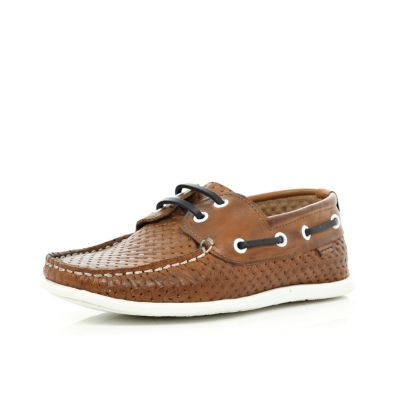Boys brown plaited boat shoes