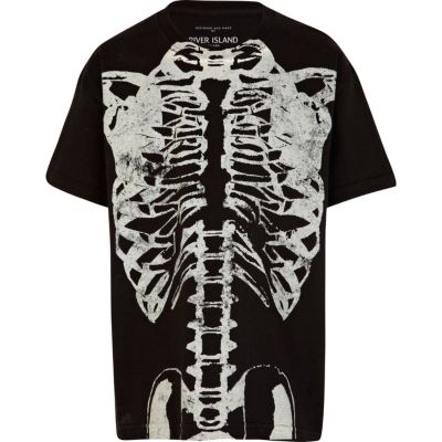 Kids black skeleton print t-shirt