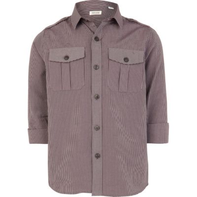 Boys dark red stripe military shirt