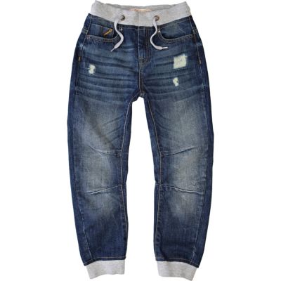 Boys blue mid wash denim jogger jeans