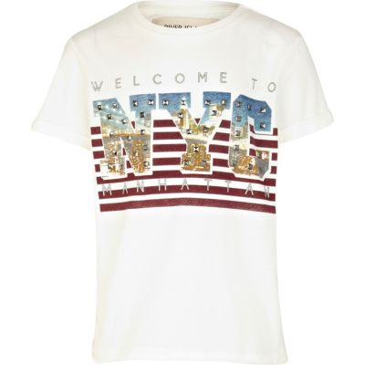 Boys white studded NYC print t-shirt
