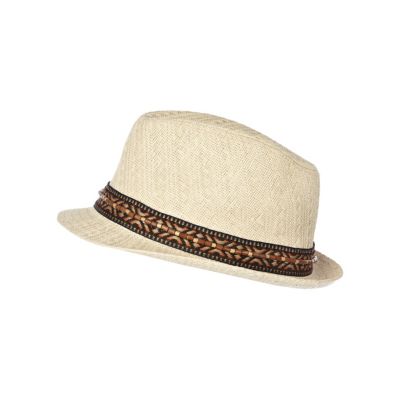Boys ecru aztec trim straw hat