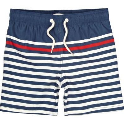 Boys navy breton stripe swim shorts