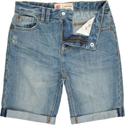 Boys blue mid wash denim shorts