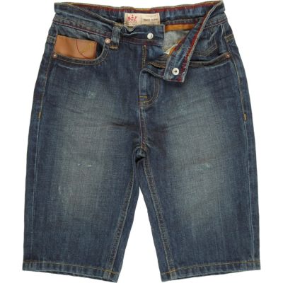 Boys blue mid wash denim long shorts