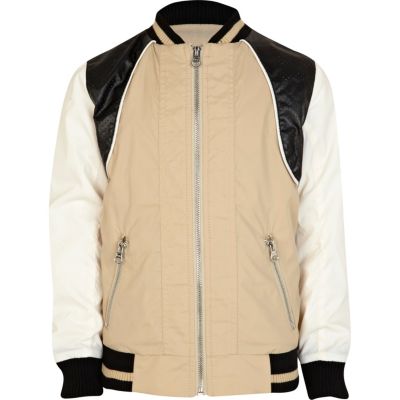Boys ecru contrast panel bomber jacket 