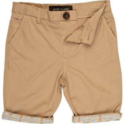 Boys brown aztec hem chino shorts