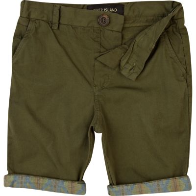 Boys khaki aztec hem chino shorts