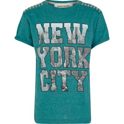 Boys green New York City block t-shirt