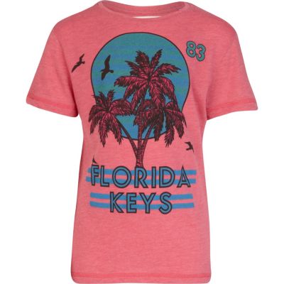 Boys pink Florida Keys print t-shirt