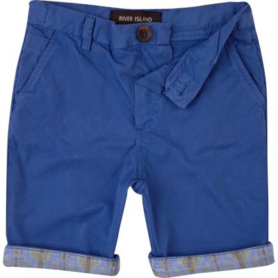 Boys blue aztec hem chino shorts