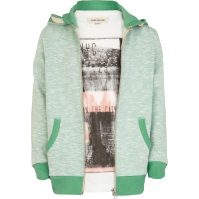 Boys green slub hoodie and t-shirt set