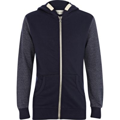 Boys navy colour block hoodie