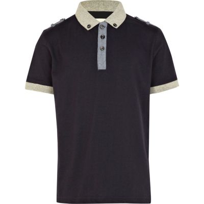 Boys navy shoulder tab polo shirt