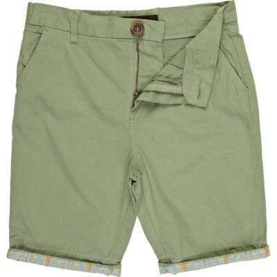 Boys light green aztec hem chino shorts