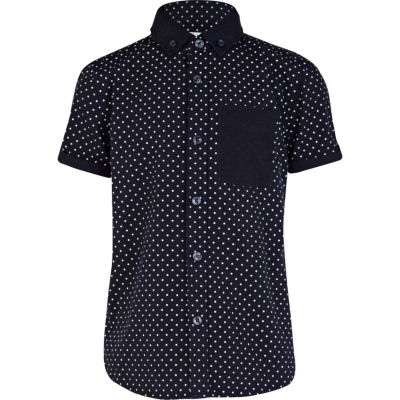 Boys navy polka dot shirt