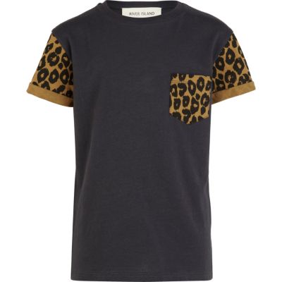 Boys black leopard print sleeve t-shirt