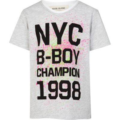Boys ecru NYC b-boy print t-shirt