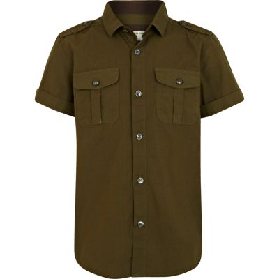 Boys khaki short sleeve military shirt