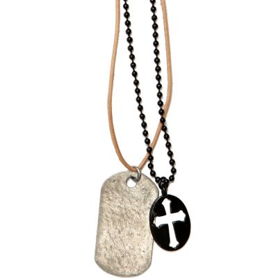 Boys black dog tag necklace set