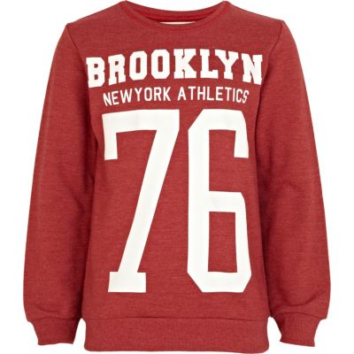 Boys red Brooklyn 76 print sweatshirt