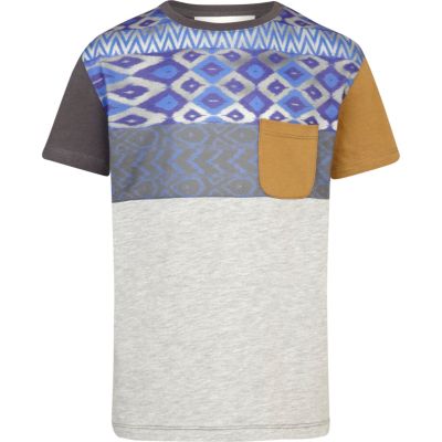 Boys blue aztec yoke t-shirt