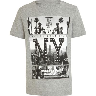 Boys grey marl studded NY t-shirt