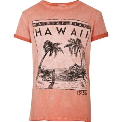 Boys orange Hawaii print t-shirt