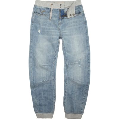 Boys blue light wash denim jogger jeans
