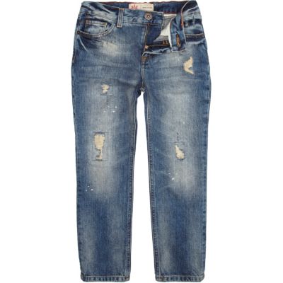 Boys blue mid wash ripped jeans