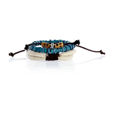 Boys green bead and rope bracelet set