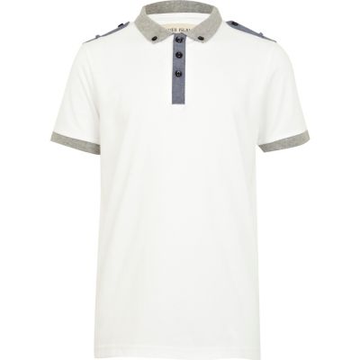 Boys white polo shirt with epaulettes 