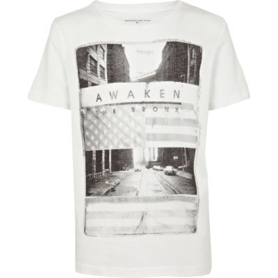 Boys white awaken the Bronx print t-shirt