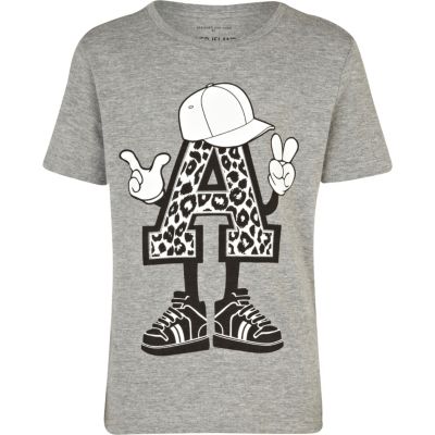 Boys grey A man print t-shirt