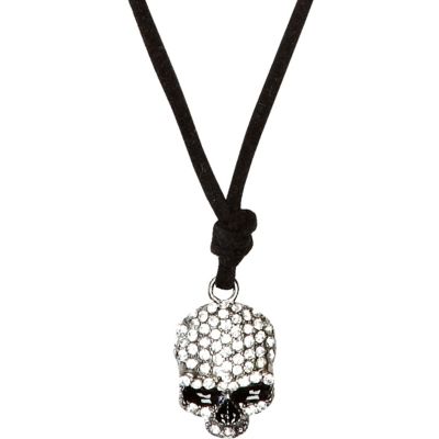 Boys silver tone diamane skull necklace