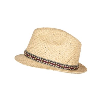 Boys ecru studded trim straw hat