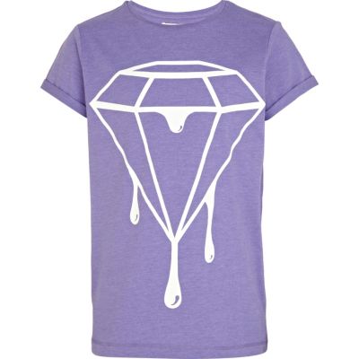 Boys purple dripping diamond print t-shirt