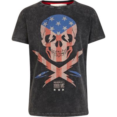 Boys black studded American skull t-shirt