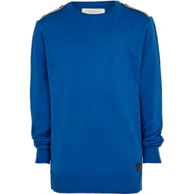 Boys blue epaulette detail jumper