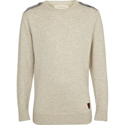 Boys ecru jumper with epaulettes
