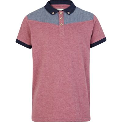 Boys pink chambray yoke polo shirt