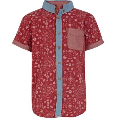 Boys red bandana print shirt