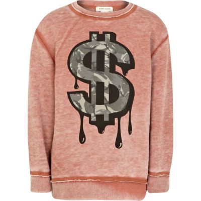 Boys washed red dripping dollar sweatshirt