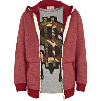 Boys red hoodie and dollar sign t-shirt set