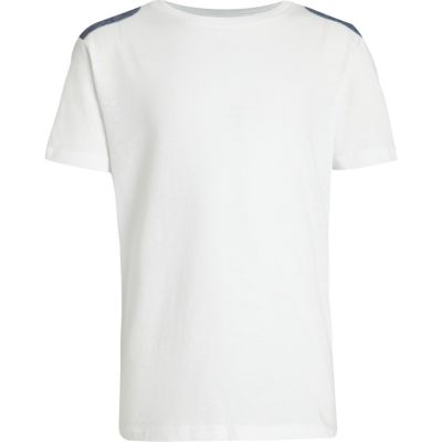 Boys white shoulder patch t-shirt