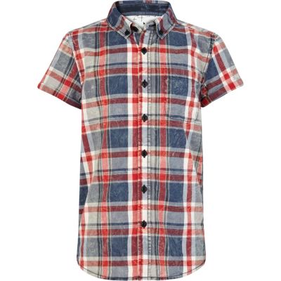 Boys blue marble check shirt