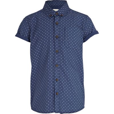 Boys blue spot print shirt