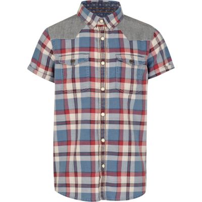 Boys red short sleeved check shirt