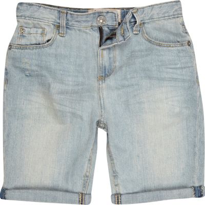 Boys blue bleach wash denim shorts